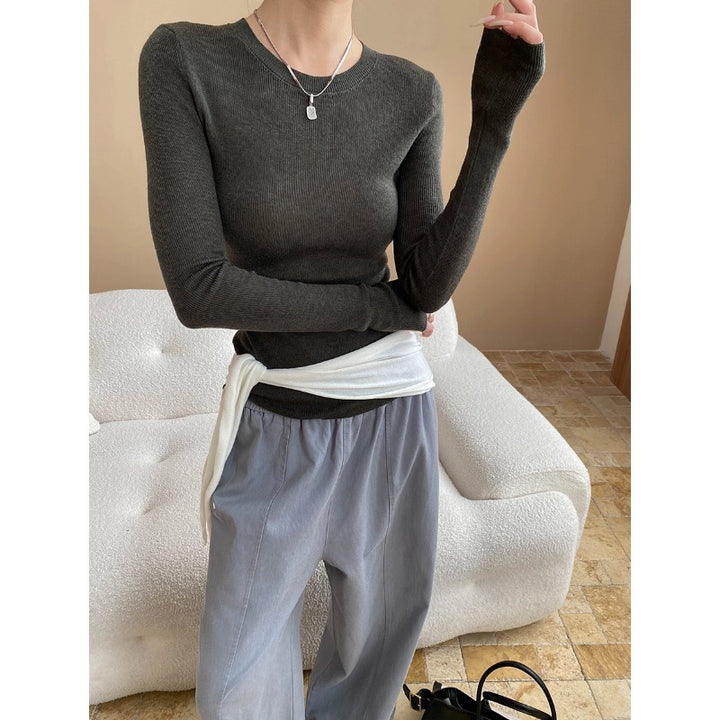 Damen figurbetontes Langarmshirt mit Rippstruktur Drune