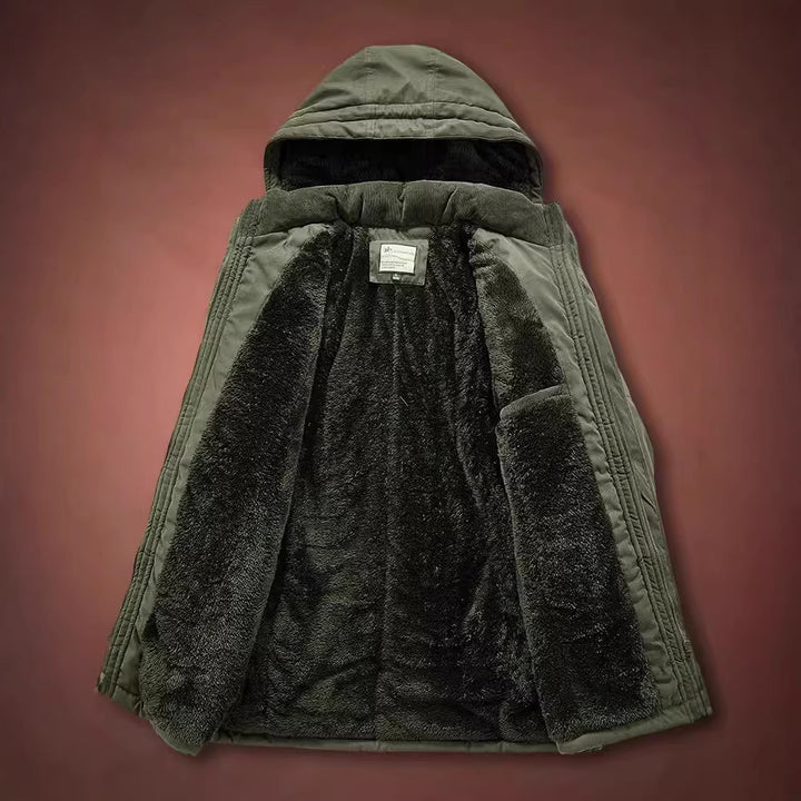 Herren Isolierter Langparka mit Teddyfutter, Kapuze und verdeckten Taschen Drune