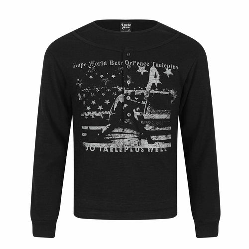 Herren Langärmeliges Henleyshirt mit vintage-Print und Knopfleiste Drune