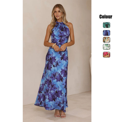 Damen Maxikleid mit hochgeschlossenem Halterneck-Design und floralem Muster Drune