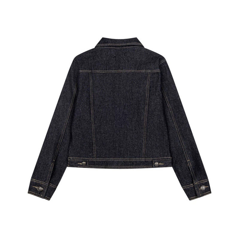 Damen kurze Jeansjacke im Military‑Stil mit Doppelreihen‑Knöpfen Drune