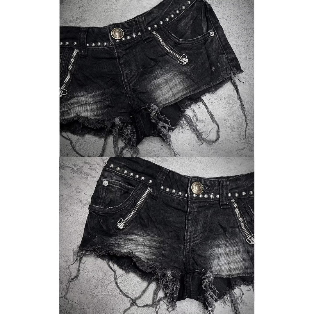 Damen Modische Destroyed Denim-Shorts mit Nieten Drune