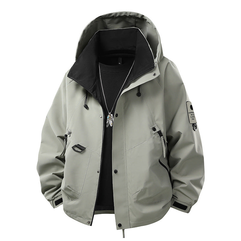 Herren wind- und wasserdichte Softshell-Outdoorjacke mit verstaubarer Kapuze, Utility-Taschen und verstellbaren Bündchen Drune