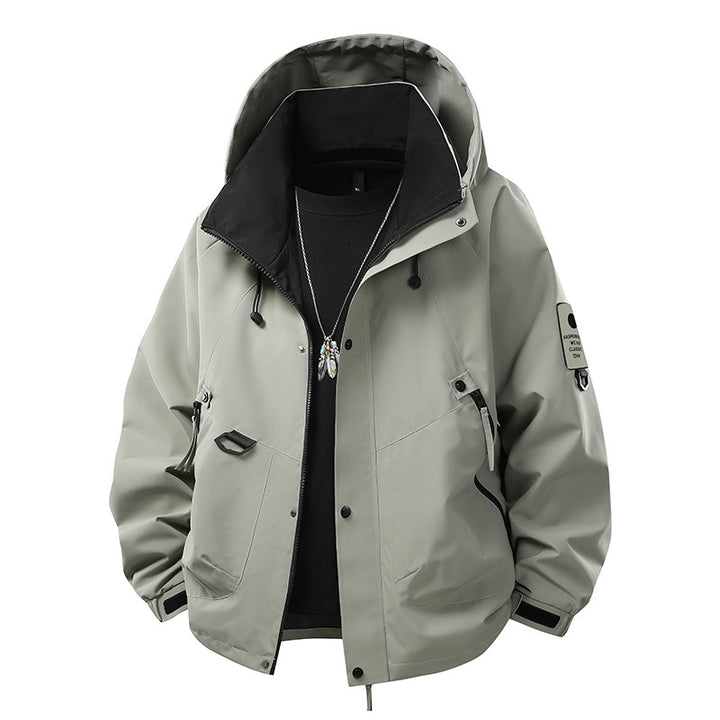 Herren wind- und wasserdichte Softshell-Outdoorjacke mit verstaubarer Kapuze, Utility-Taschen und verstellbaren Bündchen Drune