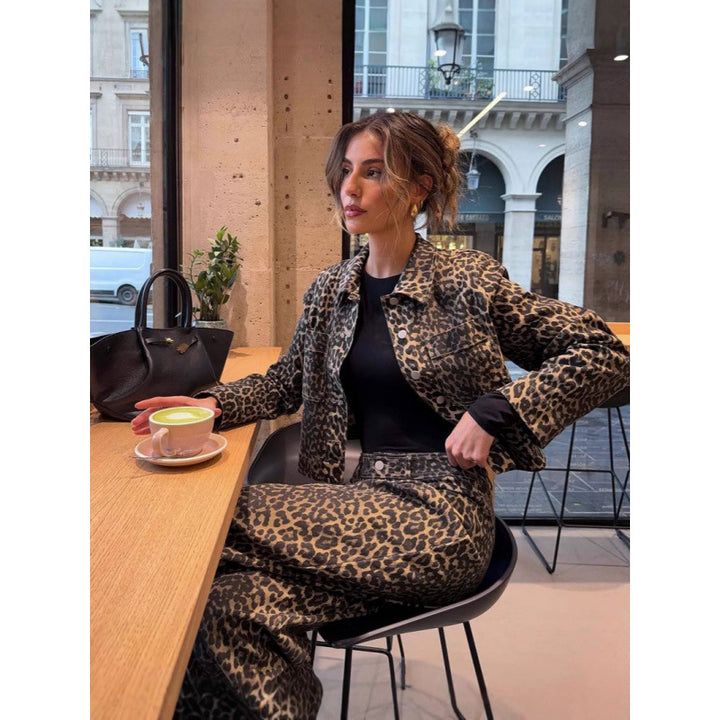 Damen lässige Leo-Print Jacke mit praktischen Taschen Drune