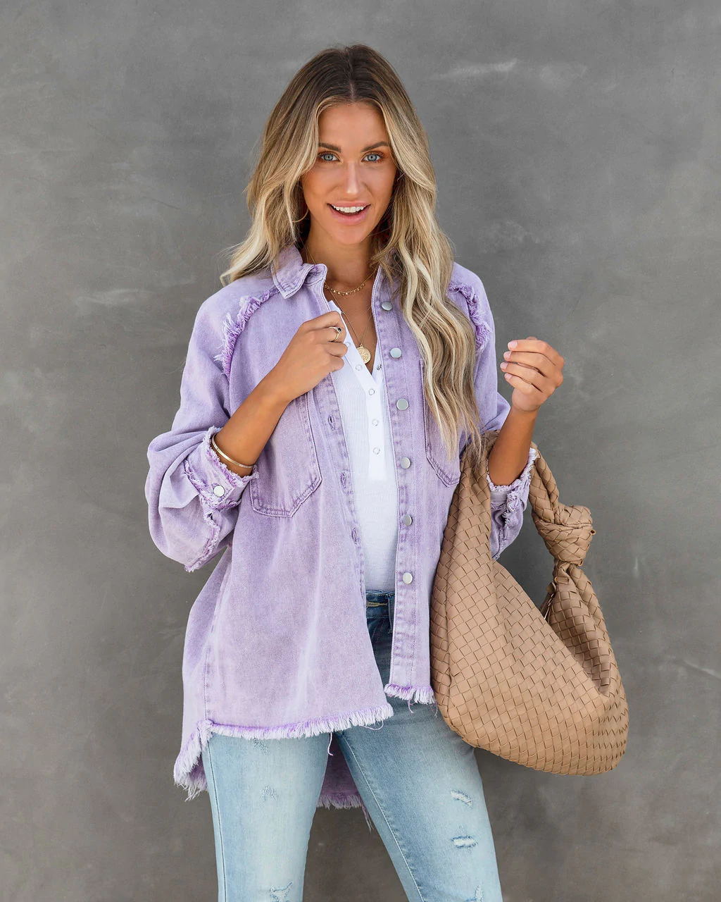 Damen Lässige Denim-Übergangsjacke im Vintage-Stil mit fransigen Details Drune