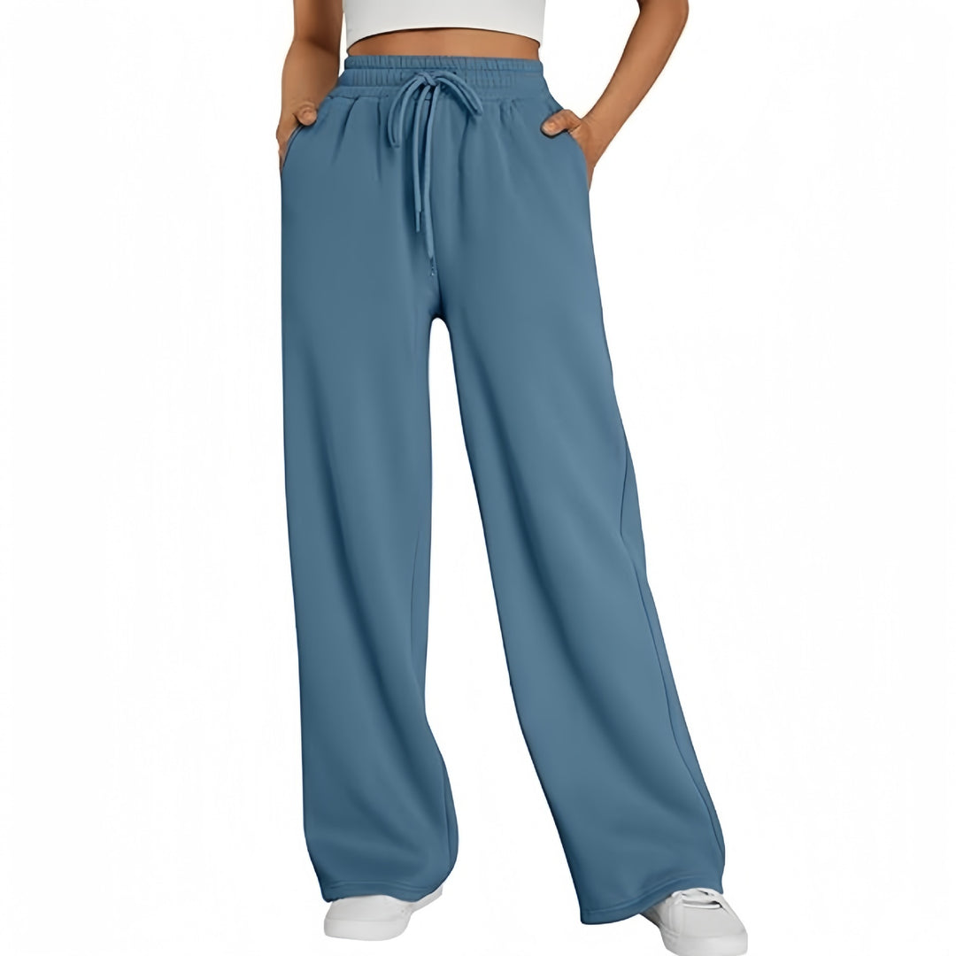 Damen nan Palazzo-Loungehose mit hoher Taille, elastischem Bund, Kordelzug und tiefen Seitentaschen Drune