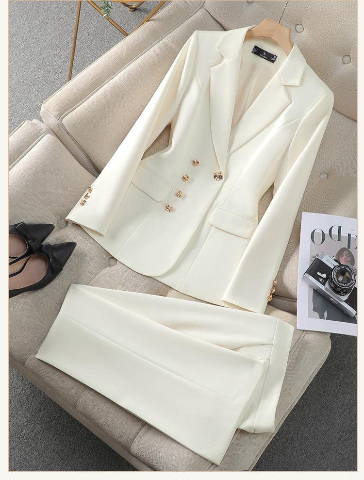 Damen Elegantes Blazer-Set mit dekorativen Knopfdetails und geradem Schnitt Drune