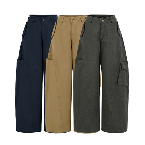 Damen Cropped Cargohose mit hoher Taille, weitem Bein und Klappentaschen Drune