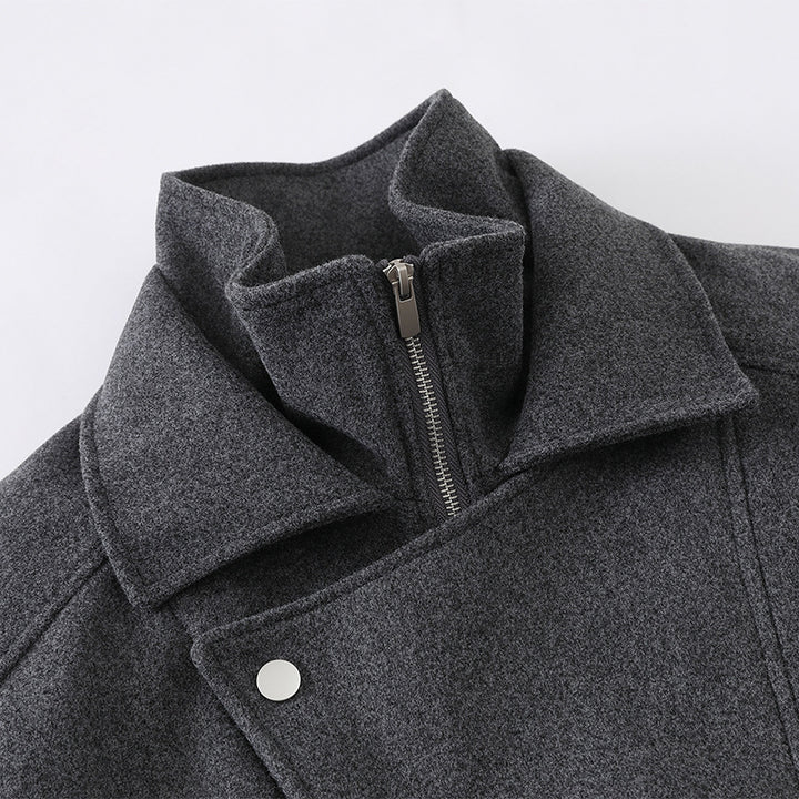 Herren Boxy Wollmix-Blousonjacke mit asymmetrischem Doppelverschluss und hohem Stehkragen Drune