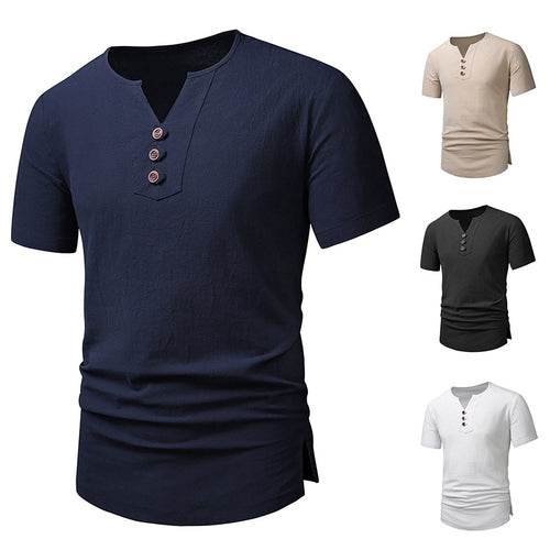 Herren Klassisches Lässiges Henley T-Shirt Drune