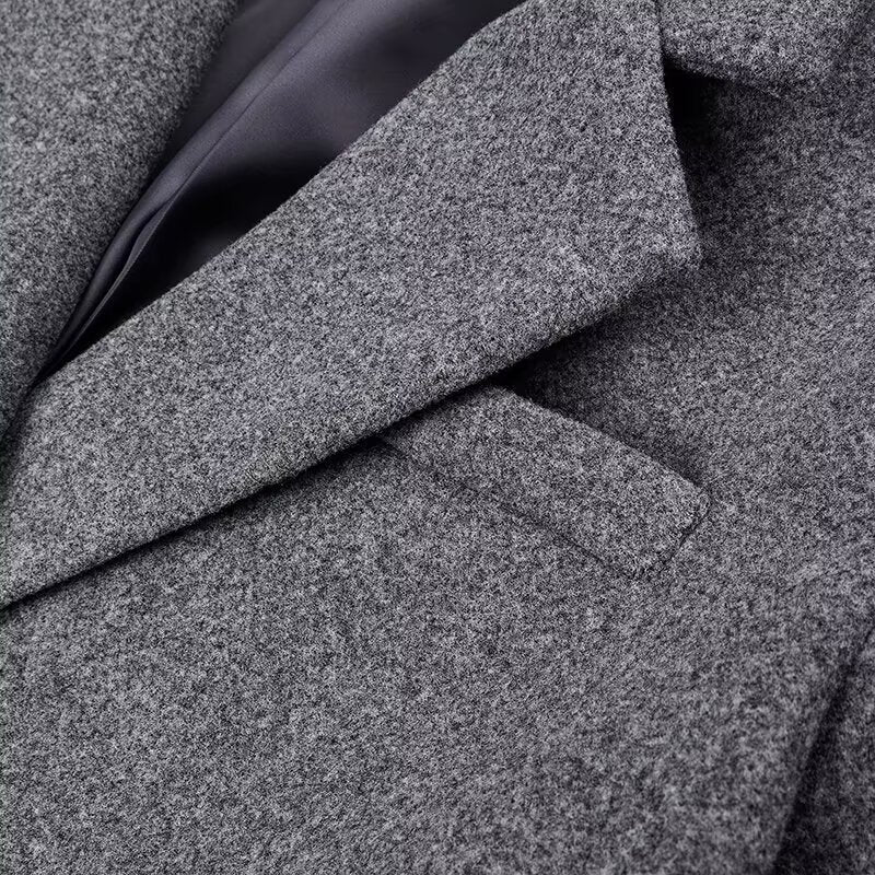 Damen Longline-Mantel aus Bouclé‑Wollmix mit schmaler Taillierung und zweireihiger Knopfverarbeitung Drune