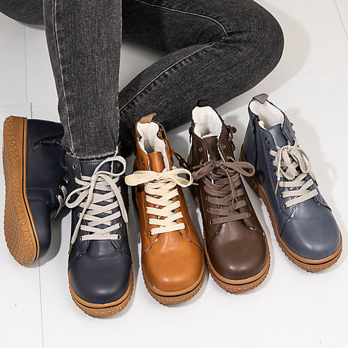 Damen gefütterte Schnür-Stiefelette mit seitlichem Reißverschluss und profilierter Gummisohle Drune