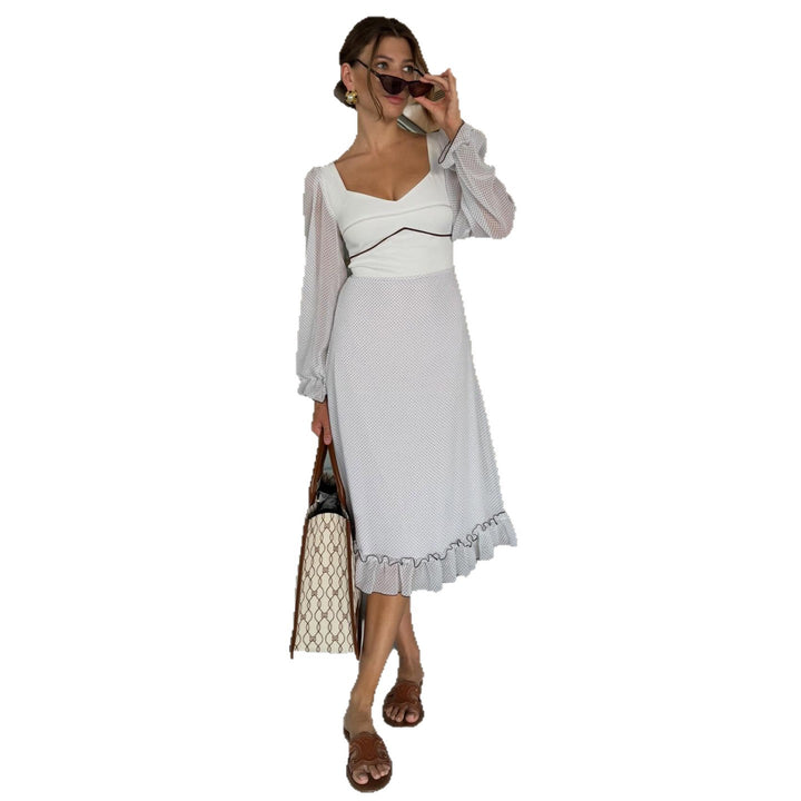 Damen Midikleid mit voluminösen Puffärmeln und verspieltem Rüschensaum Drune