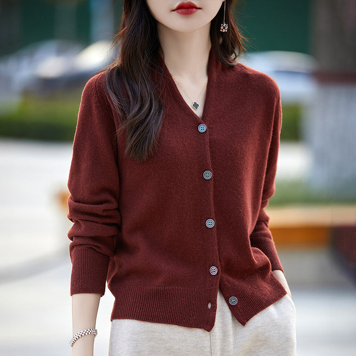 Damen Kaschmir-Cardigan mit eleganten Knopfdetails und V-Ausschnitt Drune