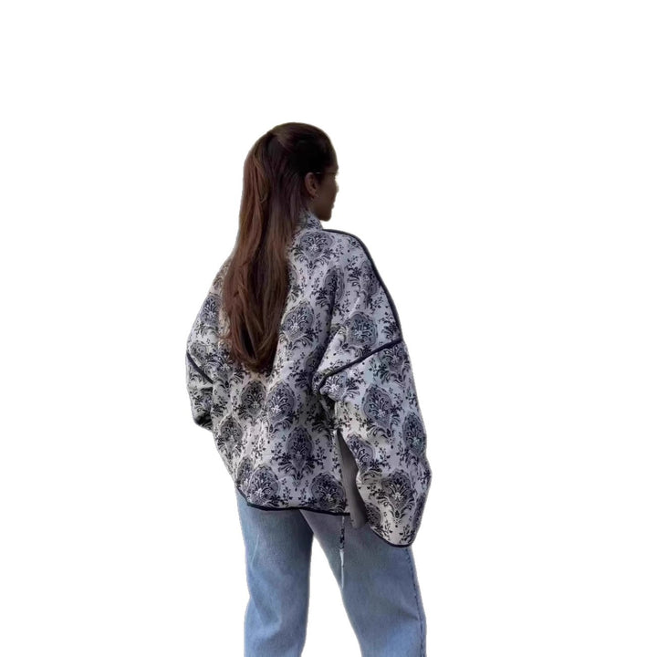 Damen elegante Jacquard-Jacke mit Bindegürtel und luxuriösem Muster Drune