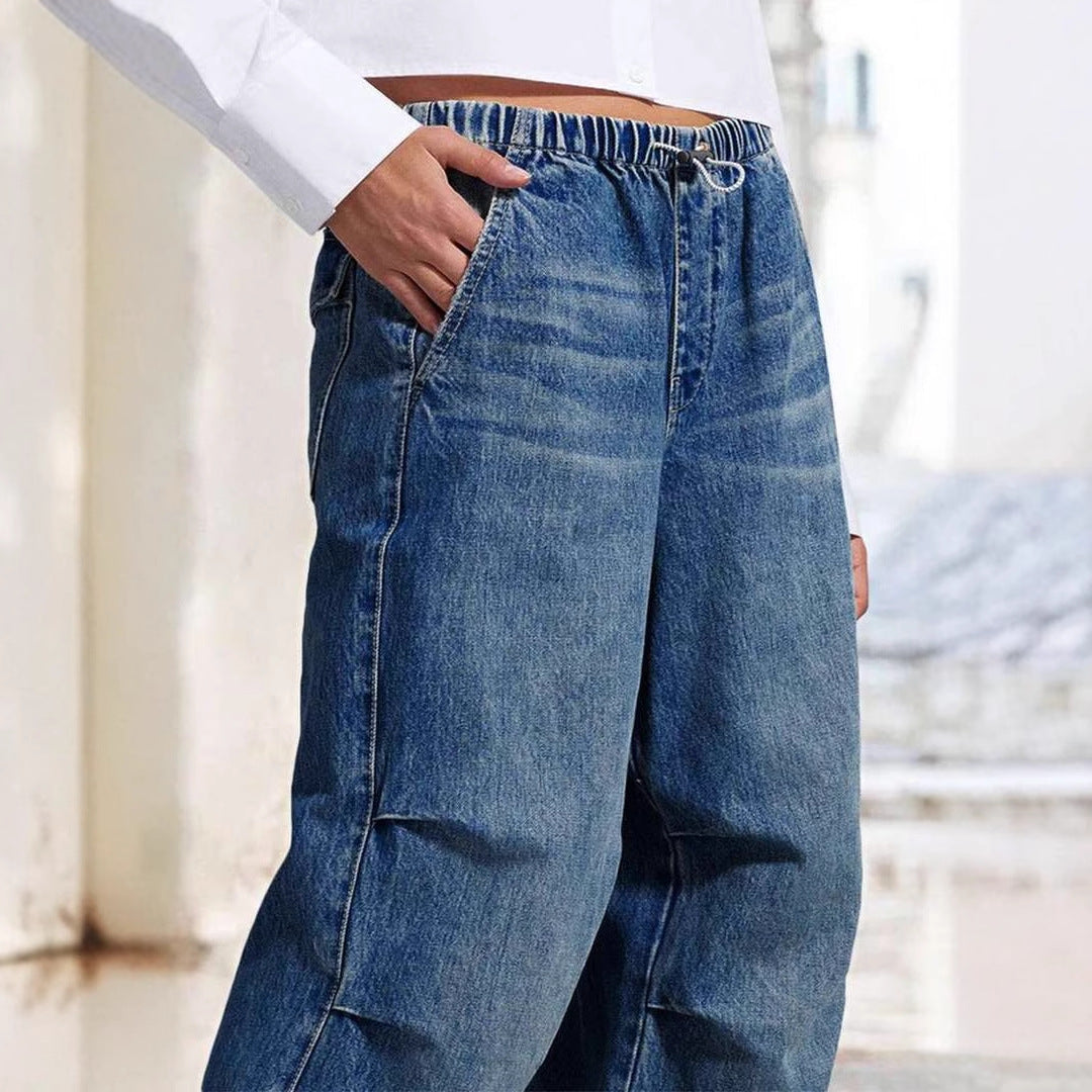 Damen Weite Denim-Hose mit elastischem Bund und lässigem Schnitt Drune
