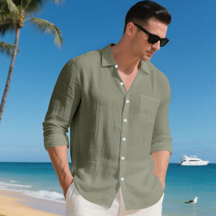 Herren Urlaubstaugliches Relax-Kragenhemd aus Leinenmix mit Brusttasche Drune
