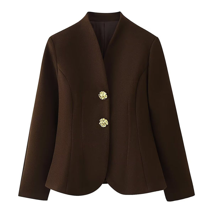 Damen Taillierter Blazer ohne Revers mit goldenen Zierknöpfen Drune