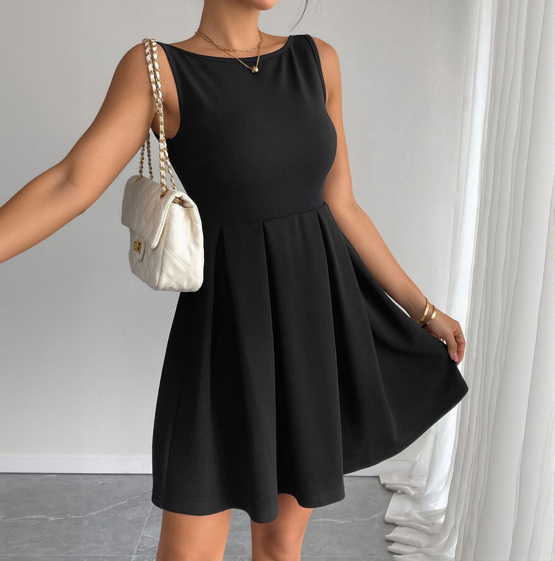 Damen figurbetontes Kleid mit schwingendem Rock und elegantem Ausschnitt Drune