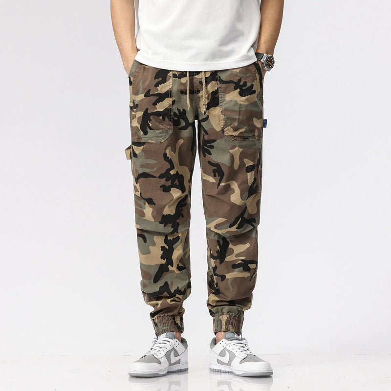 Herren Camouflage-Cargo-Joggerhose mit Tunnelzug, Mehrfachtaschen und gerippten Beinabschlüssen Drune