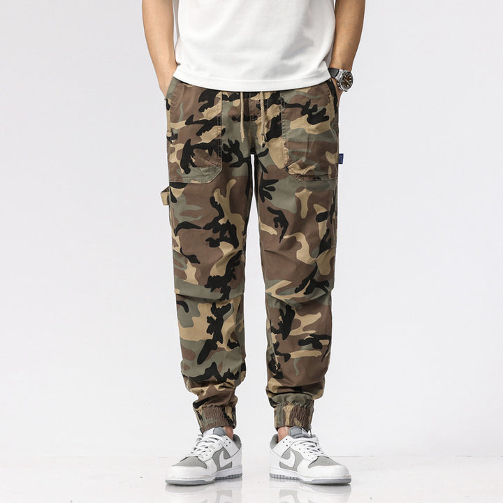 Herren Camouflage-Cargo-Joggerhose mit Tunnelzug, Mehrfachtaschen und gerippten Beinabschlüssen Drune