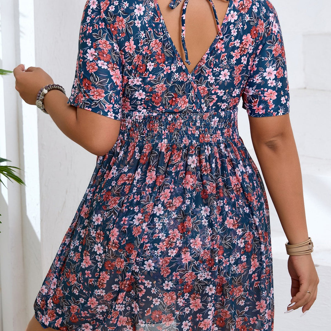 Damen Blumenkleid mit gesmoktem Unterteil Drune