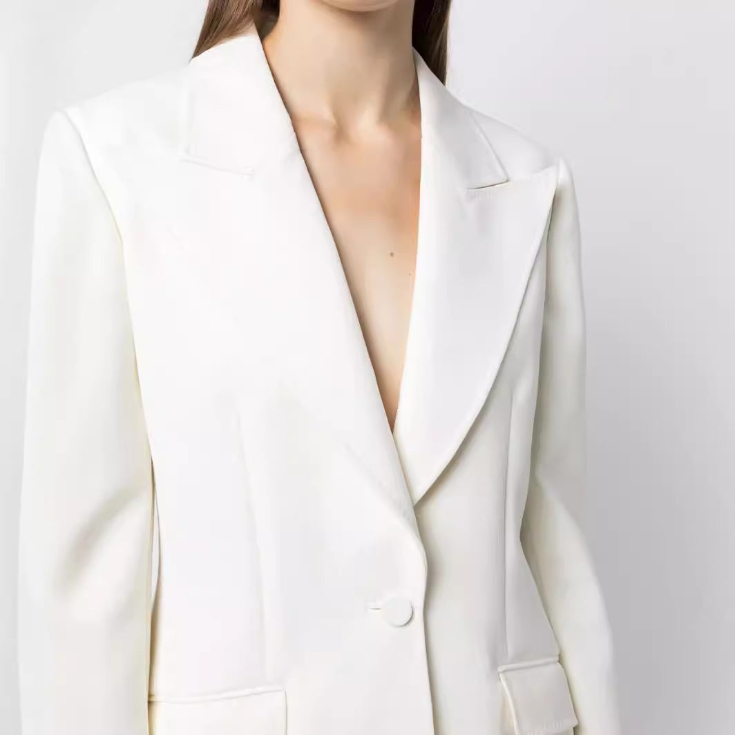Damen Eleganter Einreihiger Maßgeschneiderter Blazer mit taillierter Schnittführung und weiter Palazzohose Drune