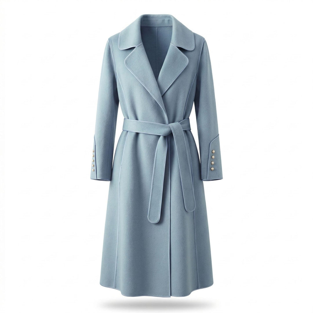 Damen Eleganter Wickelmantel mit Gürtel und hochwertigen Details Drune