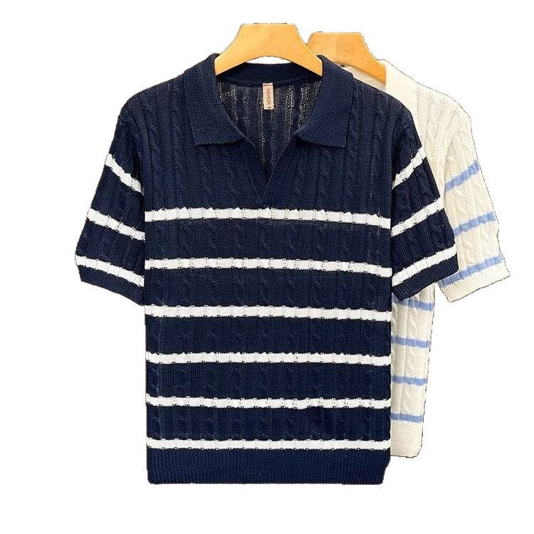 Herren Kurzarm-Pullover mit strukturierter Strickweise Drune