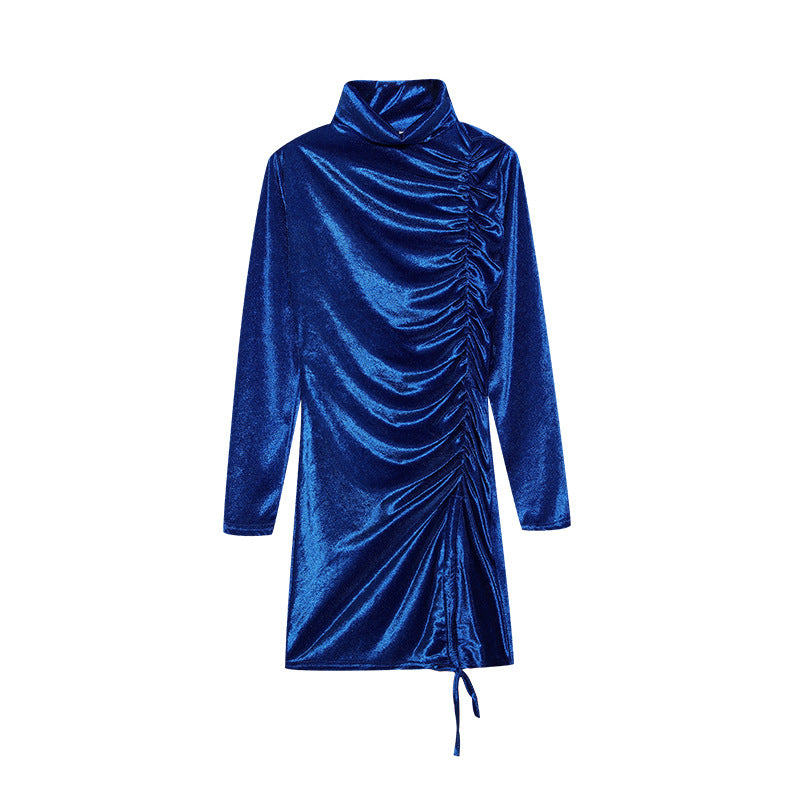 Damen Partykleid mit hochgeschlossenem Kragen und Raffungen Drune