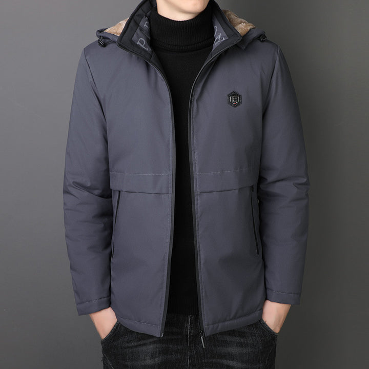 Herren Übergangsjacke mit Teddyfutter, winddichter Außenhülle und Kapuze Drune