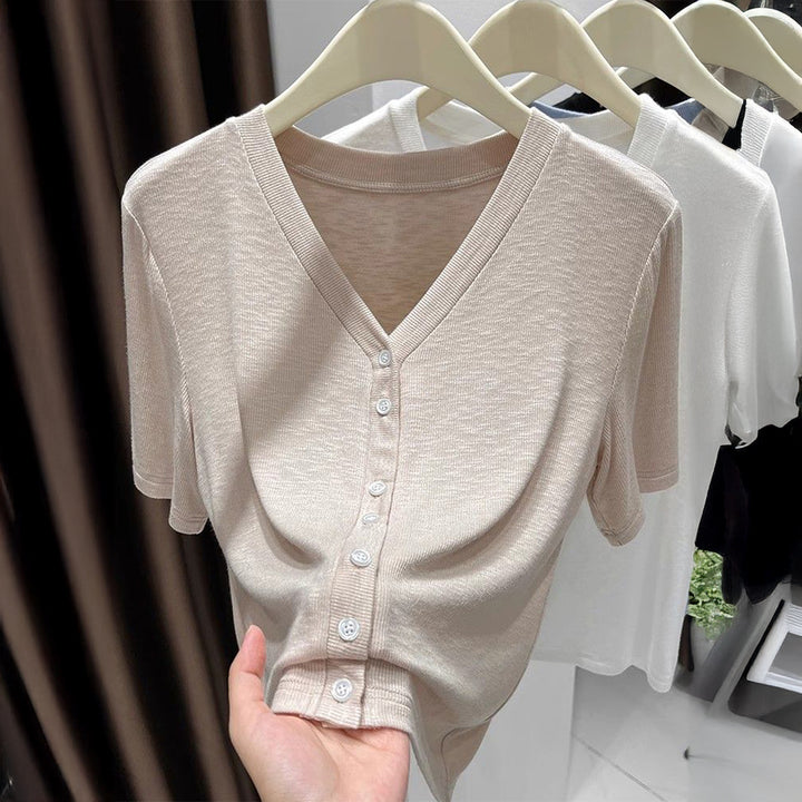 Damen Leichtes Wickeloberteil mit knopfverzierte Front Drune