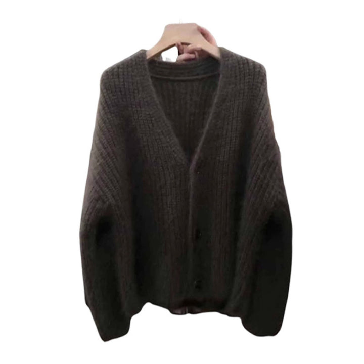 Damen Flauscher Strickjacke mit Knopf und lässigem Schnitt Drune