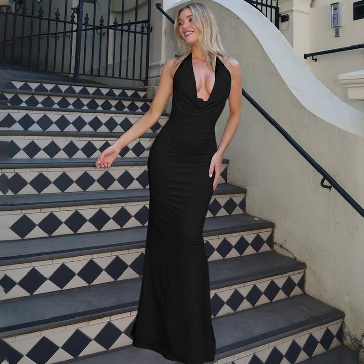 Damen Elegantes Longdress mit tiefem V-Ausschnitt und figurbetontem Schnitt Drune