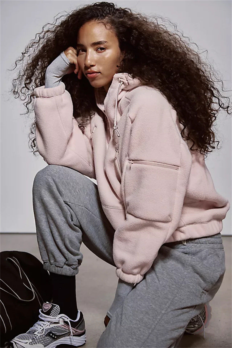 Damen Trendige Fleecejacke mit oversized Kragen Drune