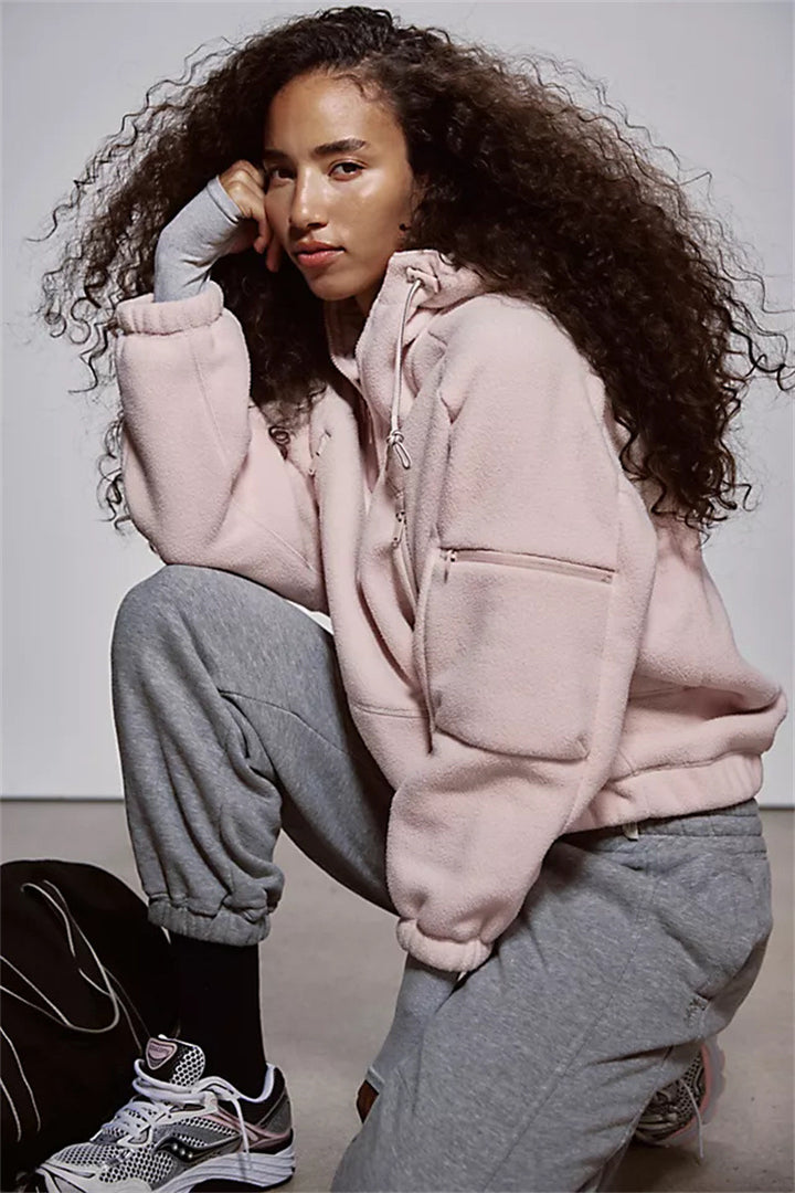 Damen Fleecejacke mit verstellbarem Kapuzenkragen und praktischen Taschen Drune