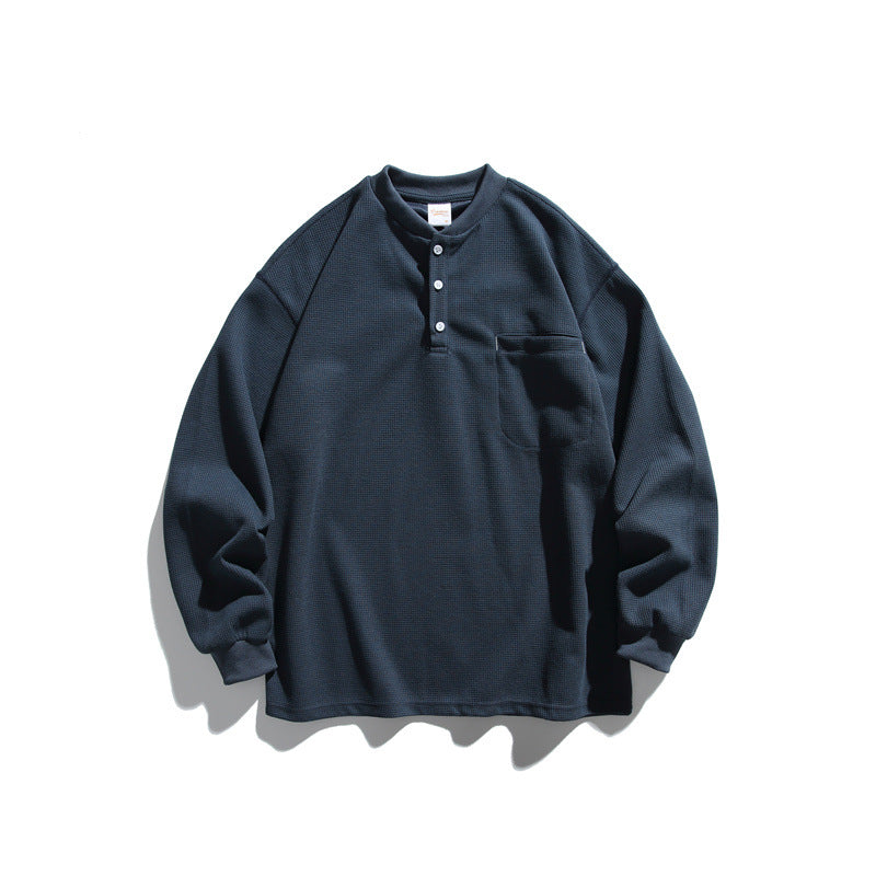 Unisex Oversize Waffel-Henley mit Raglanärmeln und Brusttasche Drune