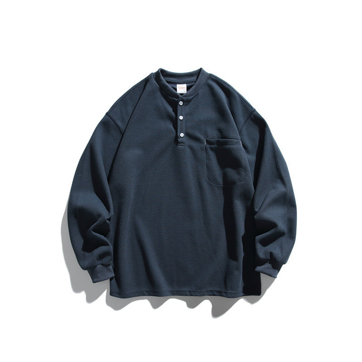 Unisex Oversize Waffel-Henley mit Raglanärmeln und Brusttasche Drune