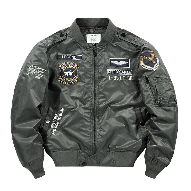 Herren Flight‑Bomberjacke mit Patch‑Applikationen, Ärmel‑Utilitytasche und orangefarbenem Innenfutter Drune