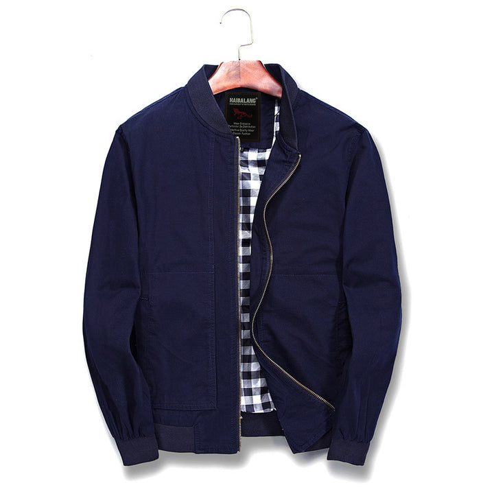 Herren Leichte Canvas‑Bomberjacke mit kariertem Innenfutter und elastischen Bündchen Drune