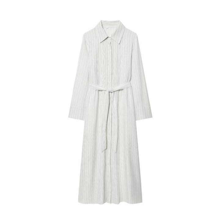 Damen Langes Hemdblusenkleid mit Taillengürtel und durchgehender Knopfleiste Drune