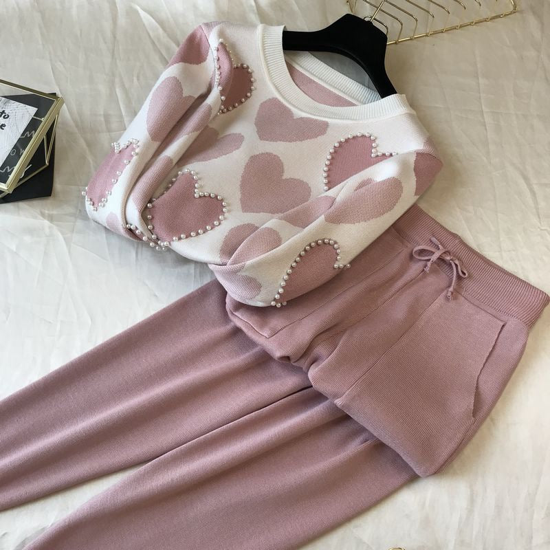 Damen stylisches Freizeitstrickset mit hohem Kragen Drune