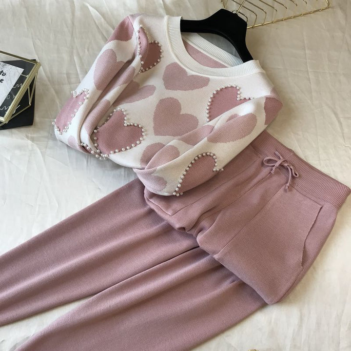 Damen stylisches Freizeitstrickset mit hohem Kragen Drune