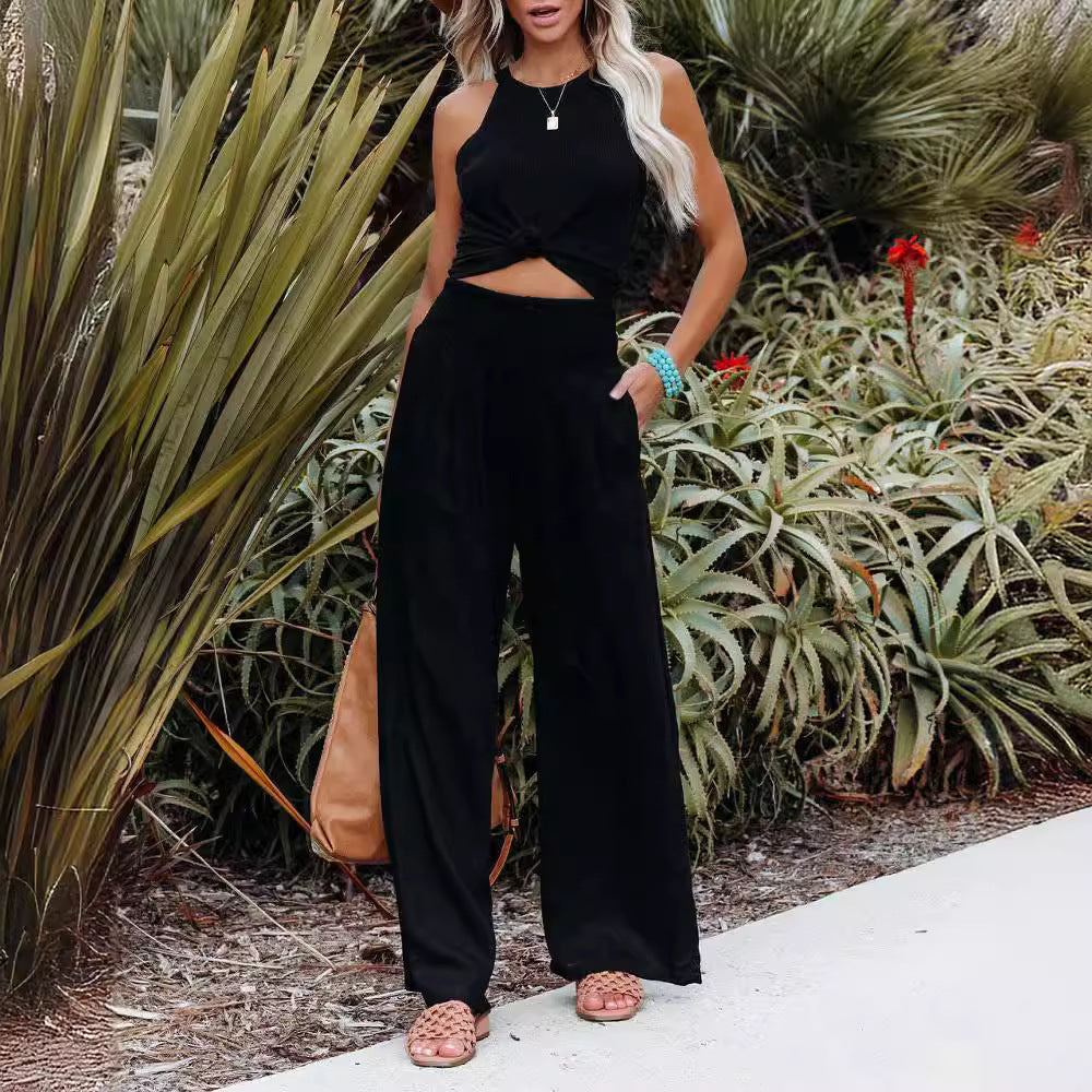 Frauen Weite Bein Smocked Hohe Taille Leinenmischung Hosen Drune