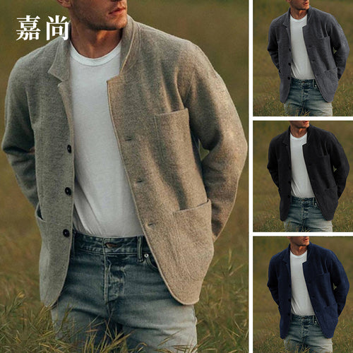 Herren Unstrukturierter Wollmix-Cardigan-Blazer mit Knopfleiste und aufgesetzten Taschen Drune