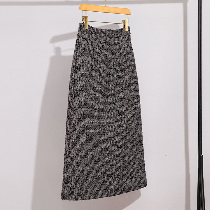Damen Hochtaillierter Tweed-Midirock mit geradem Schnitt und leichter A‑Linie Drune