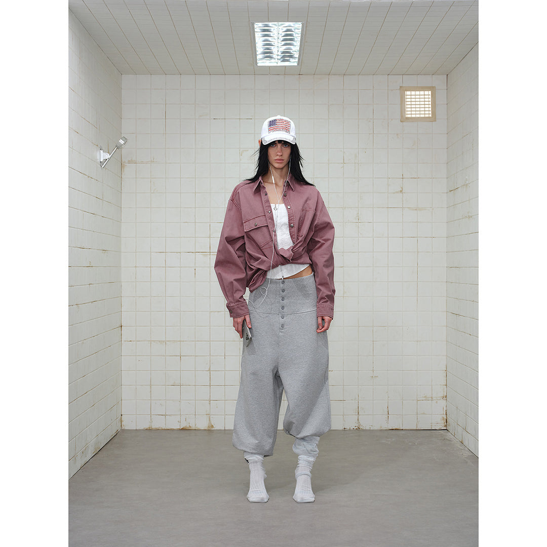 Damen Overshirt‑Hemdjacke aus gewaschenem Baumwoll‑Twill mit Druckknopfleiste und zwei Brusttaschen Drune