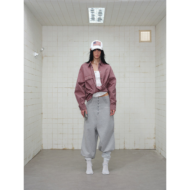 Damen Overshirt‑Hemdjacke aus gewaschenem Baumwoll‑Twill mit Druckknopfleiste und zwei Brusttaschen Drune