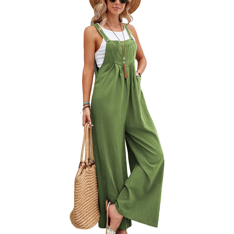 Damen trendiger Jumpsuit mit weitem Bein und verstellbaren Trägern Drune